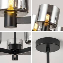 Harper Living Men's 5 Lights Semi Flush Ceiling Lamp with Smoked Glass Shades, Matt Black - thumbnail 5