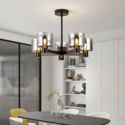 Harper Living Men's 5 Lights Semi Flush Ceiling Lamp with Smoked Glass Shades, Matt Black - thumbnail 4