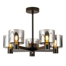 Harper Living Men's 5 Lights Semi Flush Ceiling Lamp with Smoked Glass Shades, Matt Black - thumbnail 1