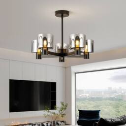 Harper Living Men's 5 Lights Semi Flush Ceiling Lamp with Smoked Glass Shades, Matt Black - thumbnail 3