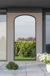 "MirrorOutlet Black Metal Framed Arched Garden Wall Mirror 67""x33"" (170x85CM) - Size: 1 Pack" - thumbnail 1