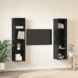 Berkfield Home Wall TV Cabinet 4 pcs Black oak 37 x 37 x 72 cm Engineered wood - thumbnail 4