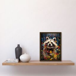 Artery8 Wall Art Print Racoon Romp Playing in a Wildflower Meadow Oil Painting Running Through Flowers in Spring Quirky Portrait Artwork Framed A4 - thumbnail 2