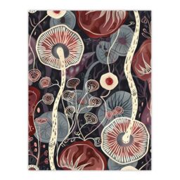 "Artery8 Psychedelic Mushroom Pattern Fungi Folk Art Wall Art Print in Red - Size: W12"" x H16""" - thumbnail 1