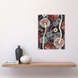 "Artery8 Psychedelic Mushroom Pattern Fungi Folk Art Wall Art Print in Red - Size: W12"" x H16""" - thumbnail 4