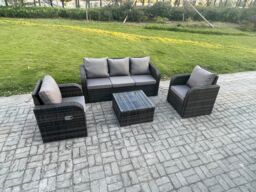 Fimous Garden Furniture Sets 5 Seater Wicker Rattan Furniture Patio Sofa Sets with Reclining Chair 3 Seater Sofa in Dark Grey - thumbnail 2