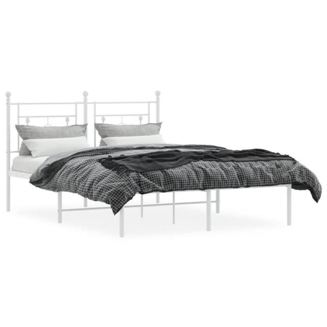 Berkfield Home Metal Bed Frame without Mattress with Headboard White 135x190cm - Size: 135x190 cm - image 1