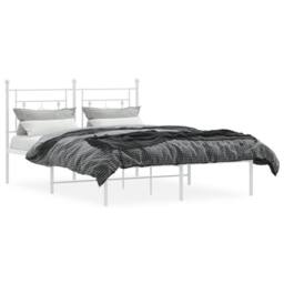 Berkfield Home Metal Bed Frame without Mattress with Headboard White 135x190cm - Size: 135x190 cm - thumbnail 1