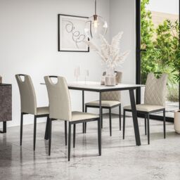 More4Homes Haydon Extending Dining Table & Chairs- White Marble Effect Table Top w Black Legs + Monza Linen Dining Chair Set Of 6 in Beige - thumbnail 2