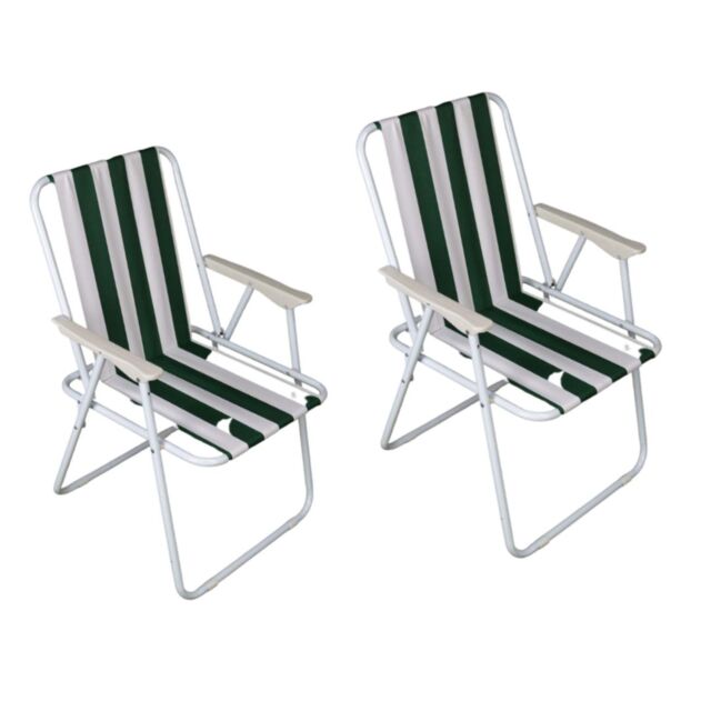Samuel Alexander 2 Pack of Outdoor Green & White Stripe Camping Chairs with Armrests - image 1