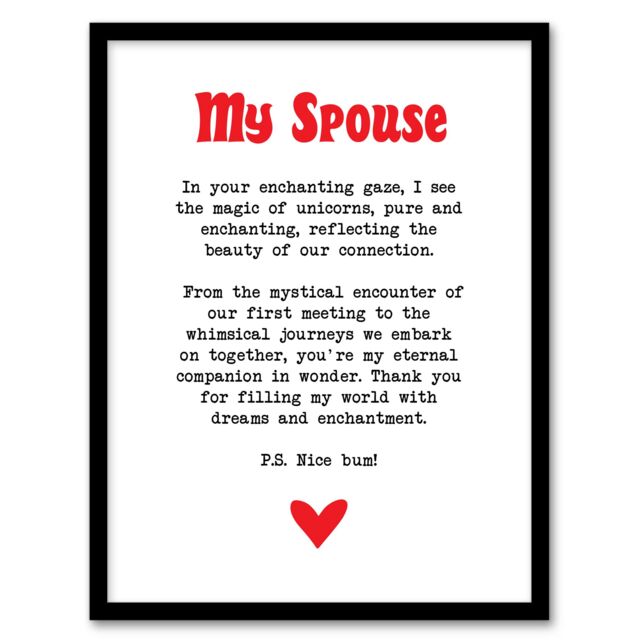 "Artery8 Love Poem Unicorn Magic Spouse Romantic Poetry Framed Art Print in White - Size: W12"" x H16""" - image 1