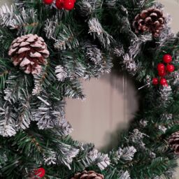 Samuel Alexander 45cm Snow Tipped Green Wreath Christmas Decoration with 125 Tips, Pine Cones & Berries in Grey - thumbnail 4
