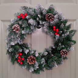 Samuel Alexander 45cm Snow Tipped Christmas Wreath with Pine Cones & Red Berries in Grey
