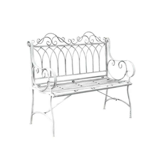 Melody Maison Ornate Distressed Grey Metal Garden Bench 98cm X 114cm - Size: 98 cm X 114 cm - image 1