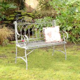 Melody Maison Ornate Distressed Grey Metal Garden Bench 98cm X 114cm - Size: 98 cm X 114 cm - thumbnail 3