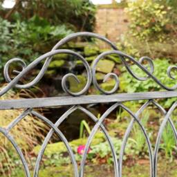 Melody Maison Ornate Distressed Grey Metal Garden Bench 98cm X 114cm - Size: 98 cm X 114 cm - thumbnail 6