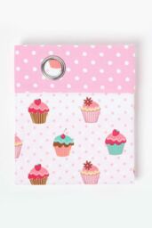 Homescapes Cupcakes Ready Made Eyelet Curtain Pair in Pink - Size: 140 cm width x 229 cm drop - thumbnail 2