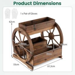 Costway Rustic Wood Wagon Planter 2-tier Raised Garden Bed w/3 Growing Boxes in Brown - thumbnail 2
