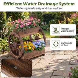 Costway Rustic Wood Wagon Planter 2-tier Raised Garden Bed w/3 Growing Boxes in Brown - thumbnail 4