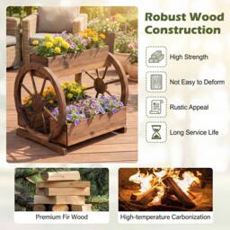 Costway Rustic Wood Wagon Planter 2-tier Raised Garden Bed w/3 Growing Boxes in Brown - thumbnail 6