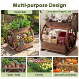 Costway Rustic Wood Wagon Planter 2-tier Raised Garden Bed w/3 Growing Boxes in Brown - thumbnail 7