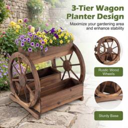 Costway Rustic Wood Wagon Planter 2-tier Raised Garden Bed w/3 Growing Boxes in Brown - thumbnail 5