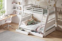 Flair Ollie Wooden Triple Bunk Bed with Drawers in White - Size: Single - thumbnail 2