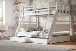 Flair Ollie Wooden Triple Bunk Bed with Drawers in White - Size: Single