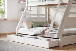 Flair Ollie Wooden Triple Bunk Bed with Drawers in White - Size: Single - thumbnail 4