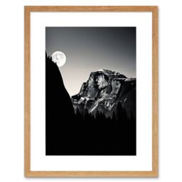 Artery8 Wall Art Print Moonrise by Half Dome in Yosemite National Park High Contrast Black White Photograph Full Moon & Mountain Forest Landscape - thumbnail 1