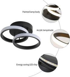 Goeco LED Ceiling Light Ring Design 22W 3000K Flush Mount Ceiling Light in Black - thumbnail 7
