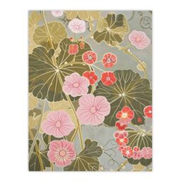 "Artery8 Pink Geranium Flowers Artwork Pastel Foliage Wall Art Print in Green - Size: W24"" x H32""" - thumbnail 1