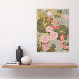 "Artery8 Pink Geranium Flowers Artwork Pastel Foliage Wall Art Print in Green - Size: W24"" x H32""" - thumbnail 4