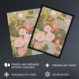 "Artery8 Pink Geranium Flowers Artwork Pastel Foliage Wall Art Print in Green - Size: W24"" x H32""" - thumbnail 2