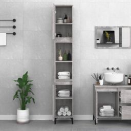 Berkfield Home Bathroom Cabinet Grey Sonoma 30x30x190 cm Engineered Wood - Size: 30 x 30 x 190 cm - thumbnail 3