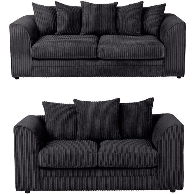 Furniture 786 Chicago Jumbo Cord 3&2 Seater Sofa Set in Black - image 1