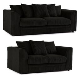 Furniture 786 Chicago Jumbo Cord 3&2 Seater Sofa Set in Black - thumbnail 2