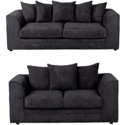 Furniture 786 Chicago Jumbo Cord 3&2 Seater Sofa Set in Black