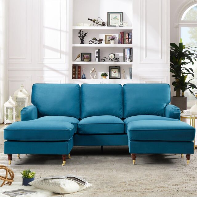 Artemis Home Woodbury 218cm Wide U-Shaped Velvet Fabric Corner Sofa in Teal - image 1