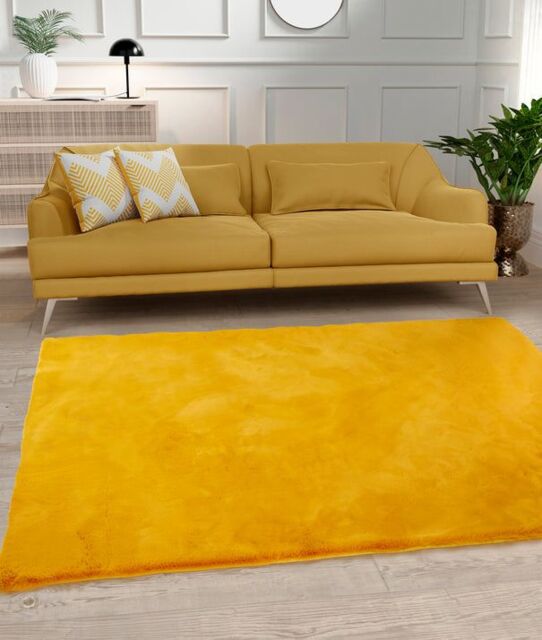 The Linen Consultancy TLC 5 Star Hotel Concept Luxury Faux Fur Ochre Rug in Yellow - Size: 133 cm diameter - image 1