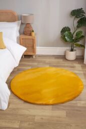 The Linen Consultancy TLC 5 Star Hotel Concept Luxury Faux Fur Ochre Rug in Yellow - Size: 133 cm diameter - thumbnail 3