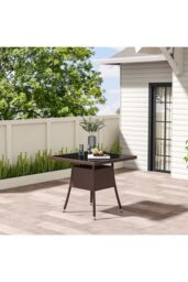 Living and Home Garden Wicker Tempered Glass Dining Table with Parasol Hole in Brown - thumbnail 3