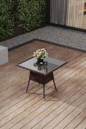 Living and Home Garden Wicker Tempered Glass Dining Table with Parasol Hole in Brown - thumbnail 5
