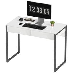 VOGREX White & Black High Gloss Modern Office Desk with 2 Drawers - thumbnail 1