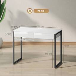 VOGREX White & Black High Gloss Modern Office Desk with 2 Drawers - thumbnail 3