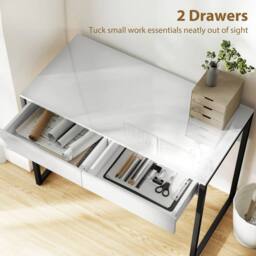 VOGREX White & Black High Gloss Modern Office Desk with 2 Drawers - thumbnail 6