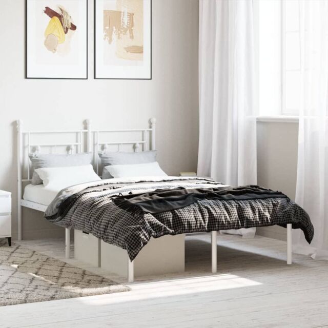 Berkfield Home Metal Bed Frame without Mattress with Headboard White 120x200cm - Size: Small Double - image 1