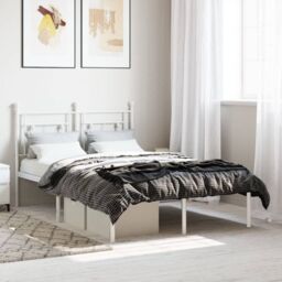 Berkfield Home Metal Bed Frame without Mattress with Headboard White 120x200cm - Size: Small Double - thumbnail 1