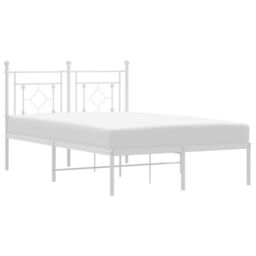Berkfield Home Metal Bed Frame without Mattress with Headboard White 120x200cm - Size: Small Double - thumbnail 2
