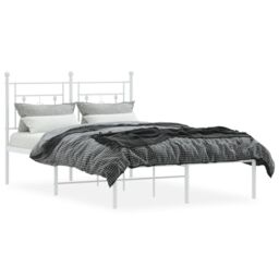 Berkfield Home Metal Bed Frame without Mattress with Headboard White 120x200cm - Size: Small Double - thumbnail 3